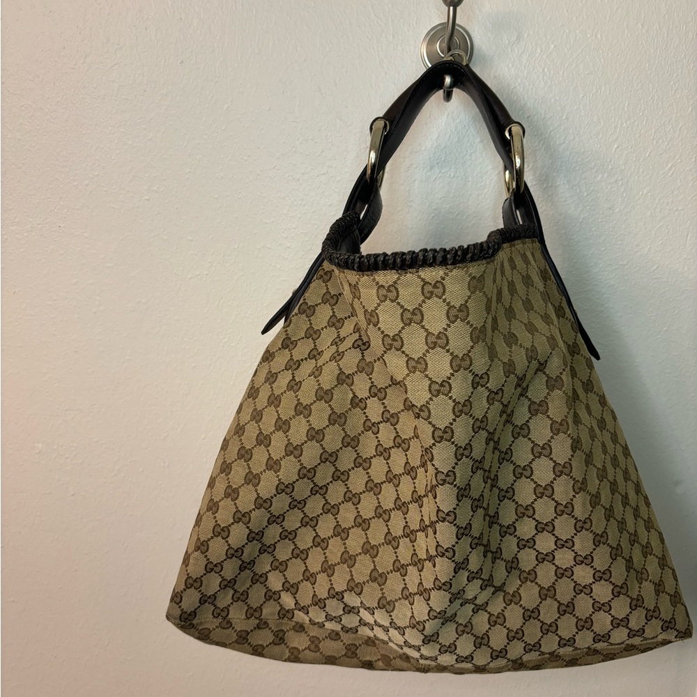 Gucci Tan and Black Hobo Bag with Slouchy Silhouette and Braided Strap